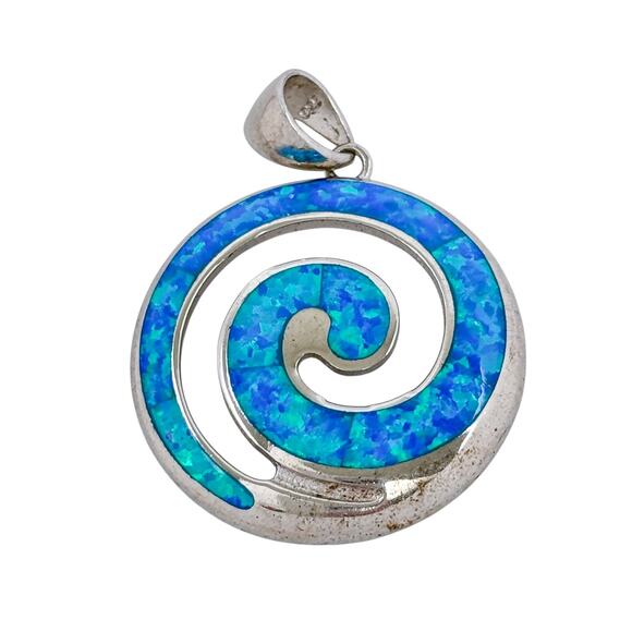 Blue Opal Spiral Pendant | Sterling Silver 925 - Picture 3 of 9